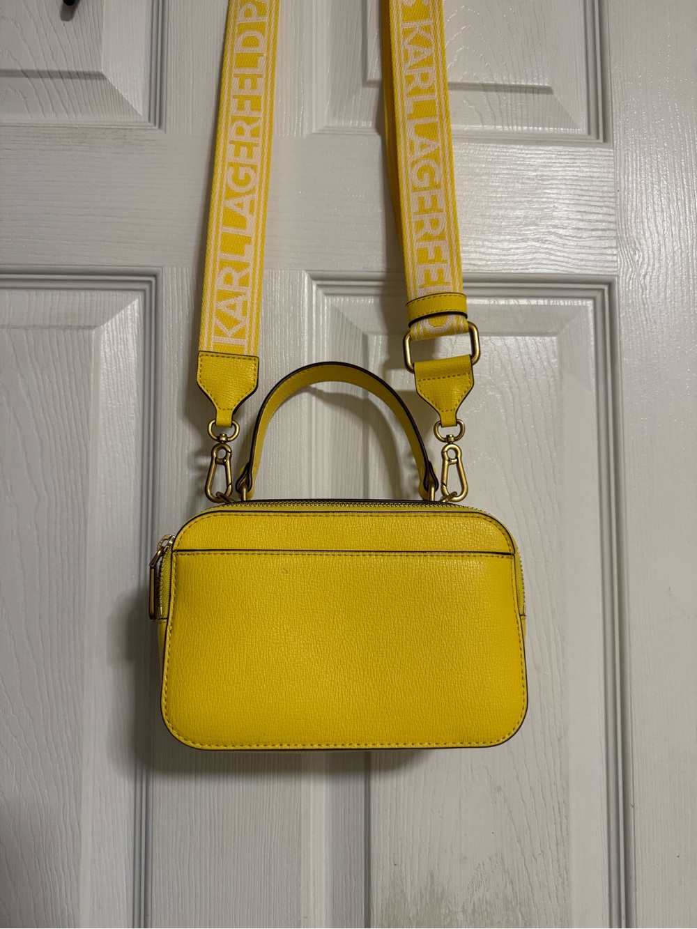 Karl Lagerfeld Yellow Stud-Embellished Crossbody Bag with Logo Plaque - Picture 12 of 16